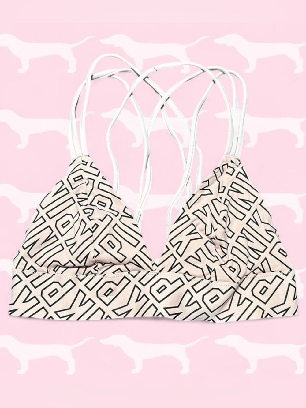 PINK Victoria's Secret Pink and Black Logo Strappy Bralette
